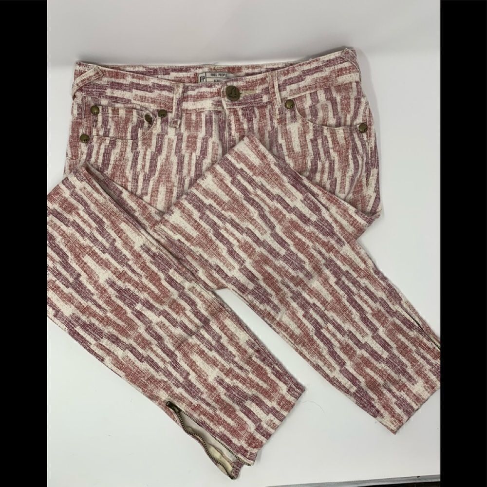 Free People Pink Pattern Crop Jeans Size 27 - Picture 6 of 10